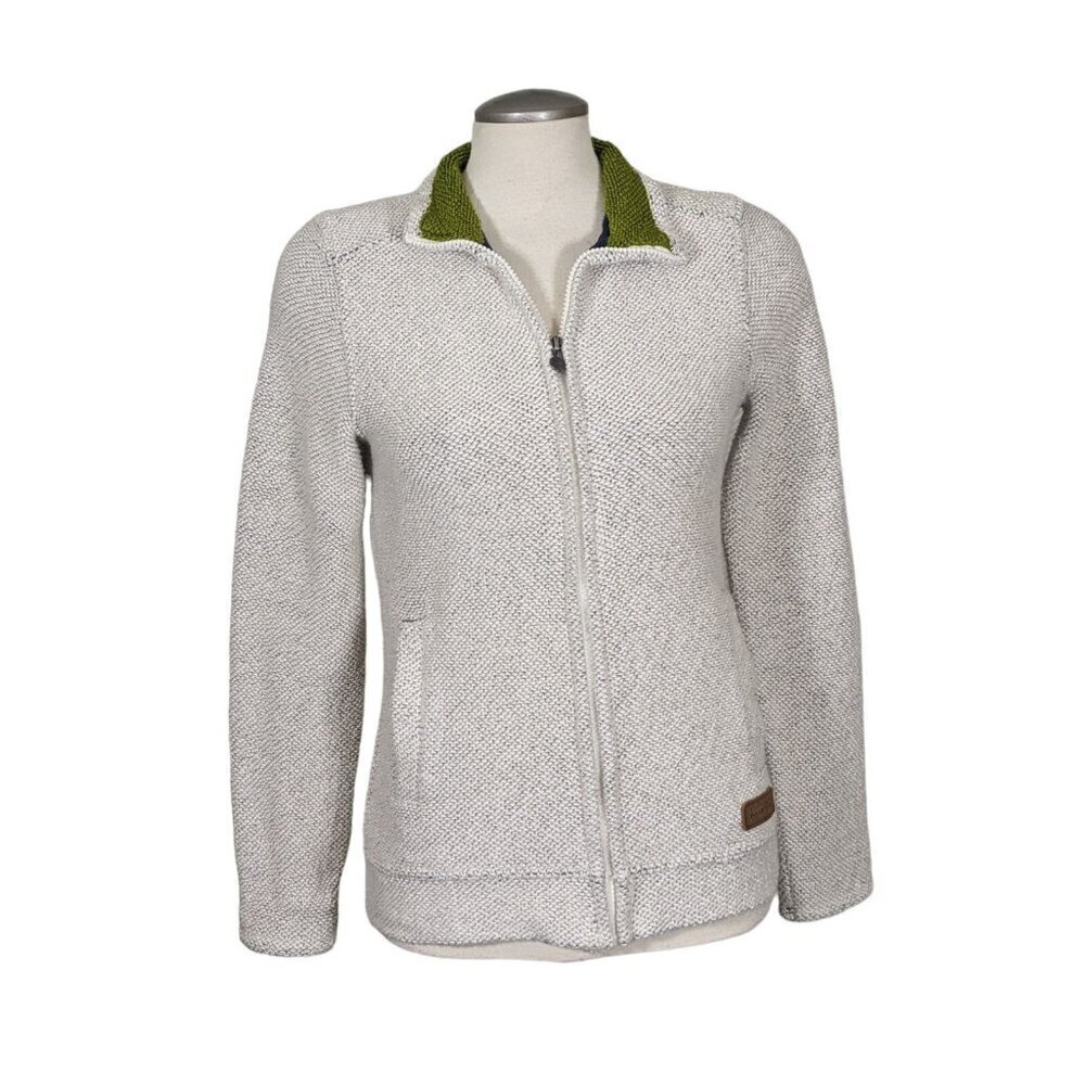 Weird Fish Womens Size 8 Textured Full Zip Beige Knit Jacket Minimalist Staple